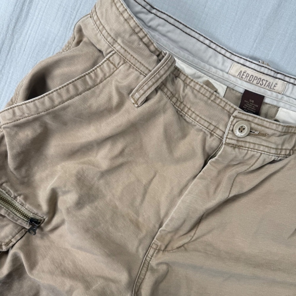 Aeropostale Shorts Mens 34 Beige Cargo Drawstring Relaxed Fit Cotton Casual‎